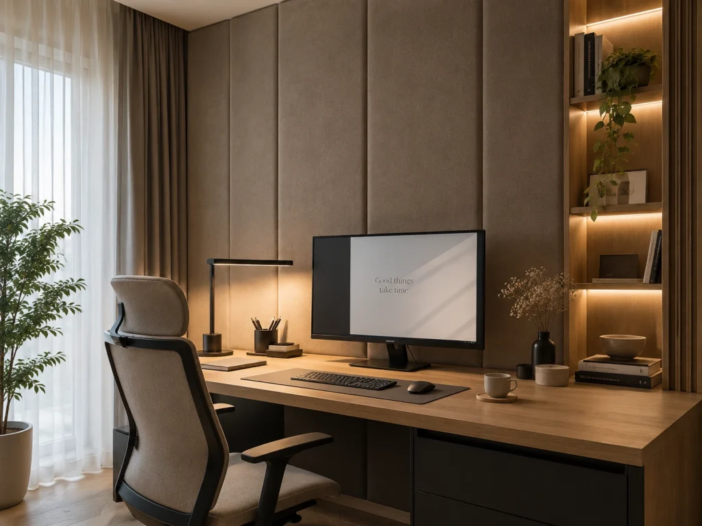 home-office-karpitozott-falpanellel